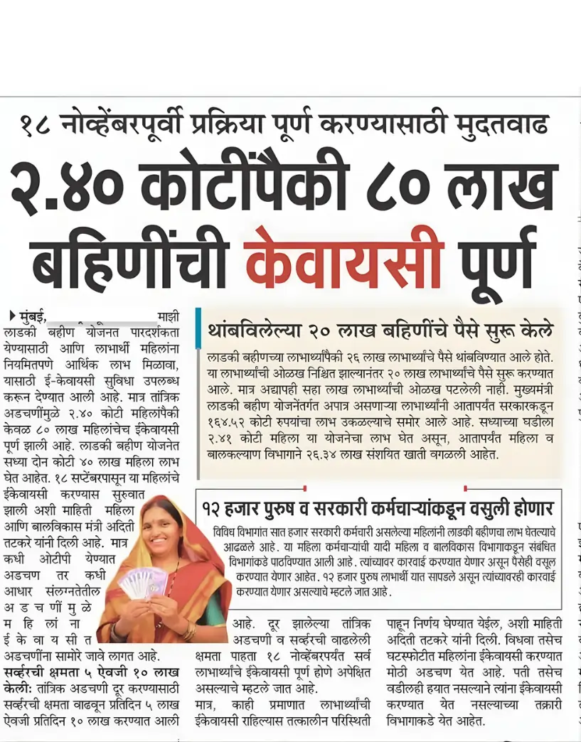 Ladki Bahin maharashtra gov in e-kyc Last Date